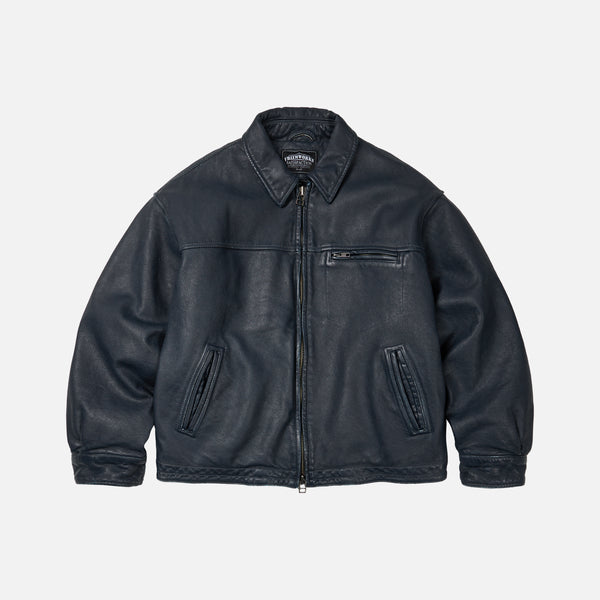 DESTROYED LEATHER JACKET - WASHED NAVY