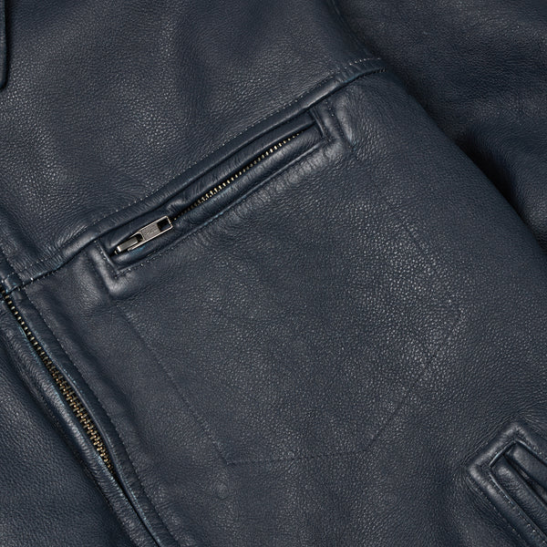 DESTROYED LEATHER JACKET - WASHED NAVY