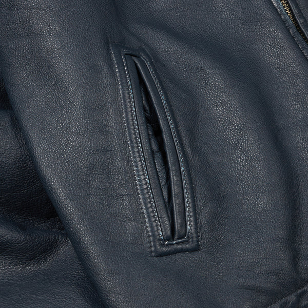 DESTROYED LEATHER JACKET - WASHED NAVY