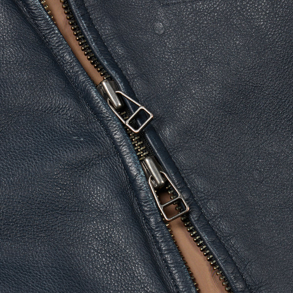 DESTROYED LEATHER JACKET - WASHED NAVY