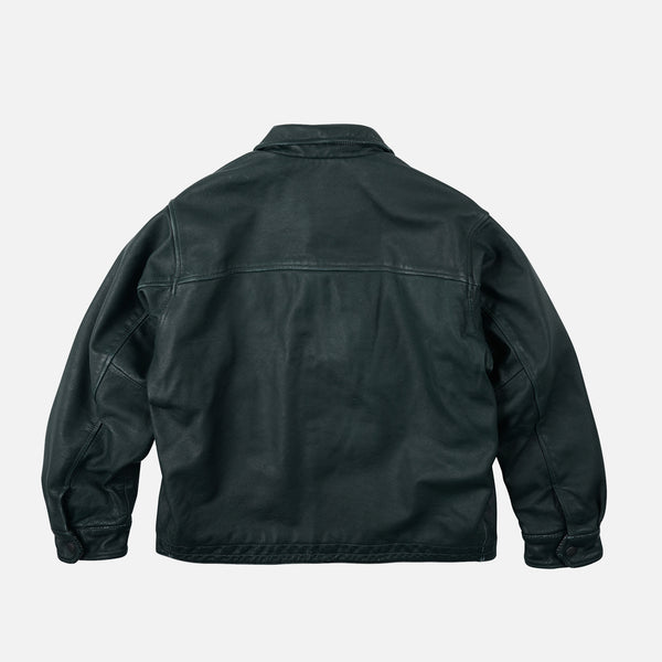 DESTROYED LEATHER JACKET - WASHED OLIVE