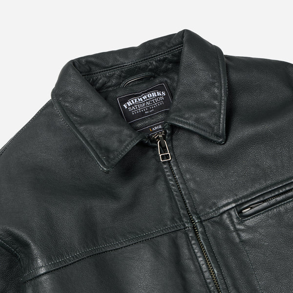 DESTROYED LEATHER JACKET - WASHED OLIVE