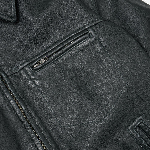 DESTROYED LEATHER JACKET - WASHED OLIVE