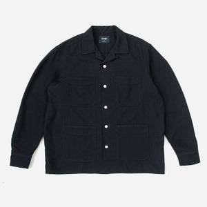 Drakes - WOOL FOUR POCKET CAMP WORK SHIRT - NAVY -  - Main Front View