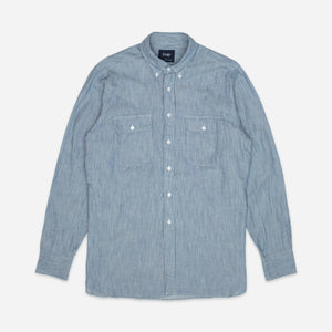Drakes - STRIPED DENIM WORK SHIRT - BLUE -  - Main Front View