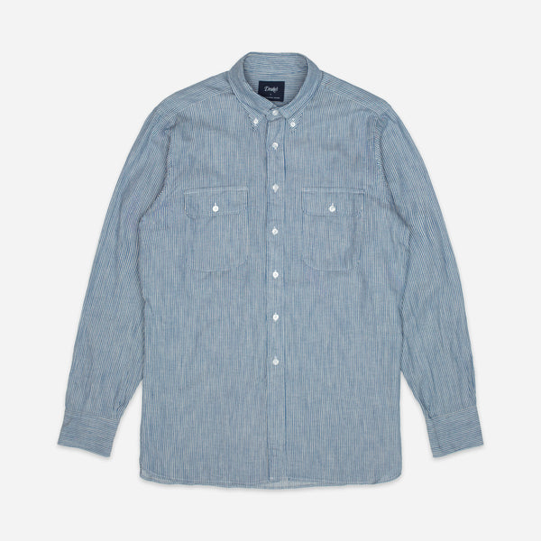 STRIPED DENIM WORK SHIRT - BLUE