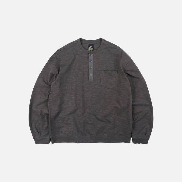 SLUB HENLEY L/S T-SHIRT - CHARCOAL