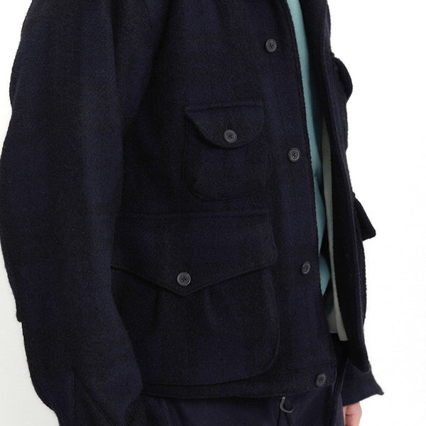 TRAPPER JACKET - NAVY CHECK WOOL