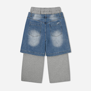 Anglan - DENIM LAYERED SWEAT PANTS - MELANGE GREY -  - Alternative View 1