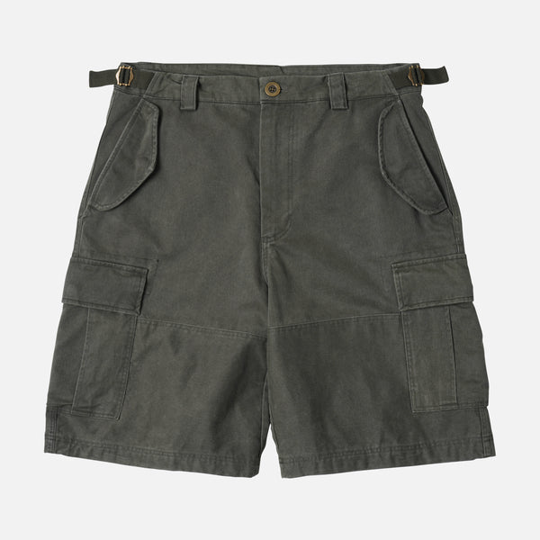 FADED COTTON CARGO SHORTS - OLIVE