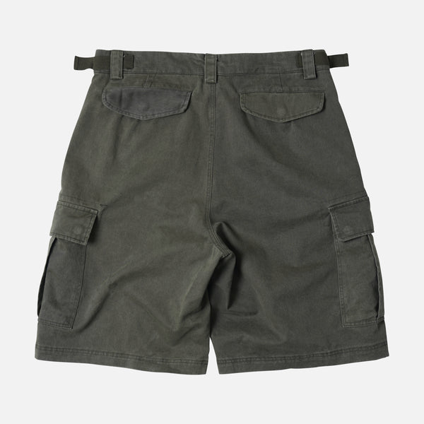 FADED COTTON CARGO SHORTS - OLIVE