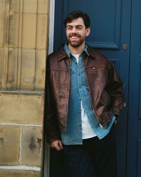 DESTROYED LEATHER JACKET -  BROWN