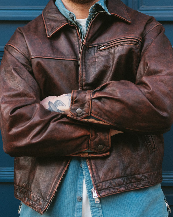 DESTROYED LEATHER JACKET -  BROWN