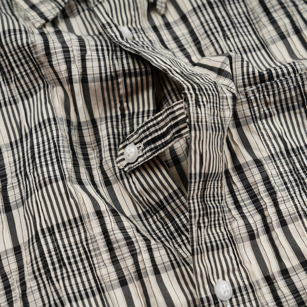 GATHERED SEERSUCKER CHECK SHIRT - BLACK