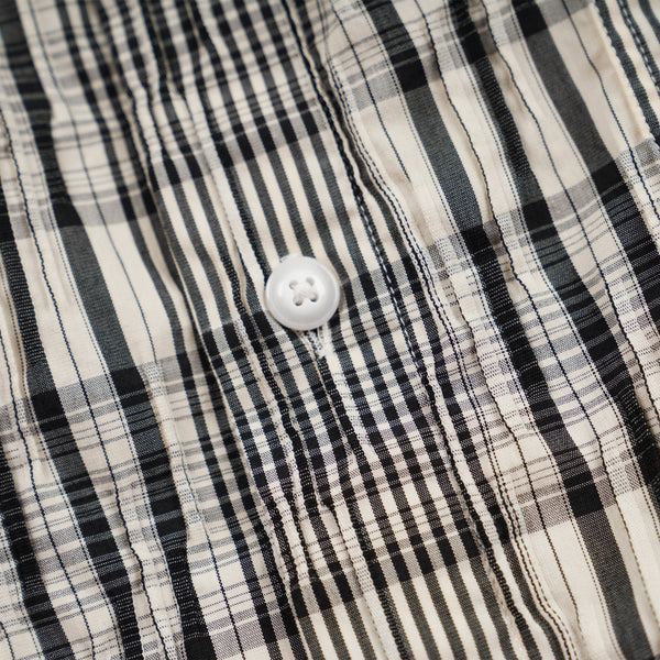 GATHERED SEERSUCKER CHECK SHIRT - BLACK