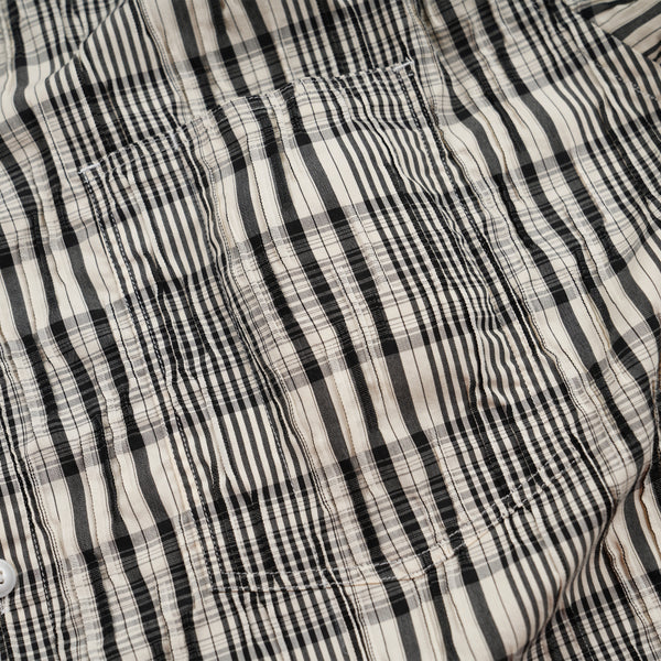 GATHERED SEERSUCKER CHECK SHIRT - BLACK