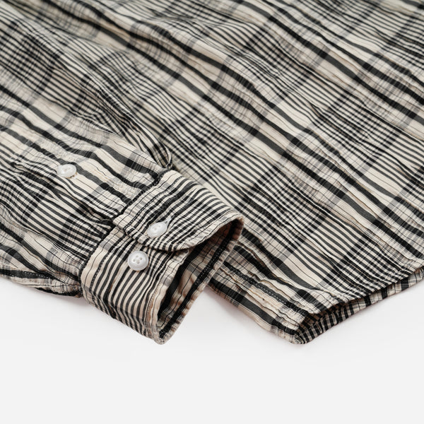 GATHERED SEERSUCKER CHECK SHIRT - BLACK