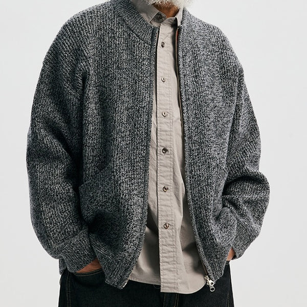 TWEED ZIP UP CARDIGAN - CHARCOAL