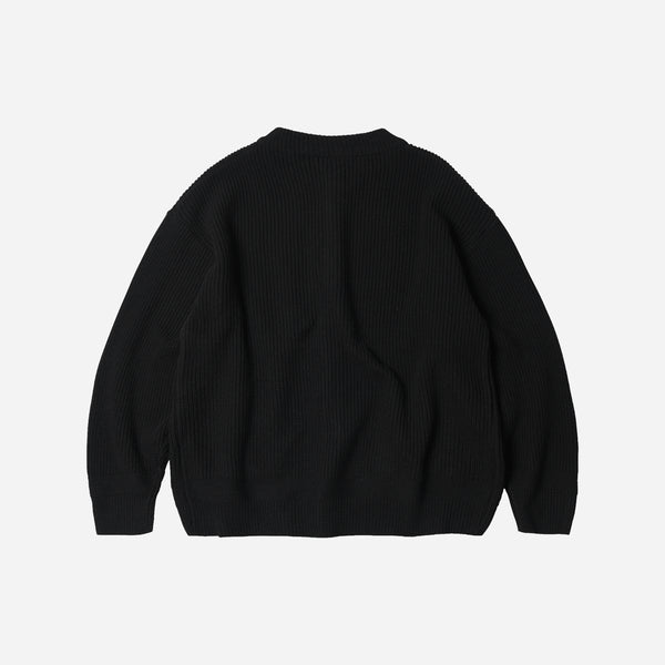 HEAVY WOOL ROUND CARDIGAN - BLACK