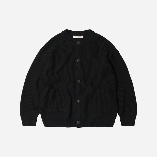 HEAVY WOOL ROUND CARDIGAN - BLACK