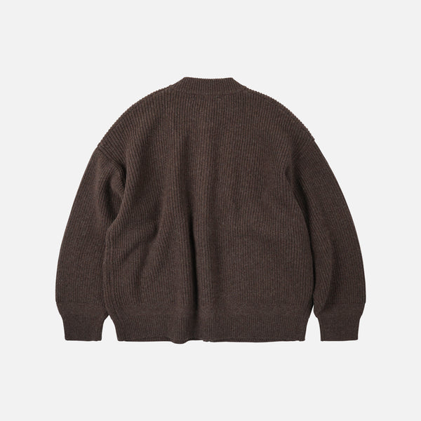 HEAVY WOOL ROUND CARDIGAN - CHOCO BROWN