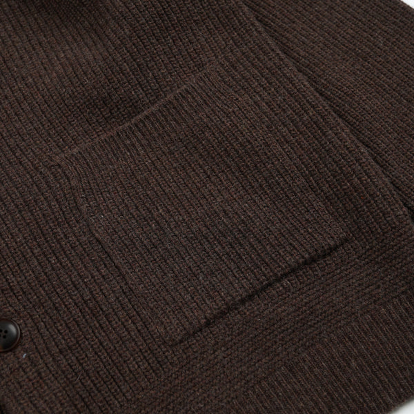 HEAVY WOOL ROUND CARDIGAN - CHOCO BROWN