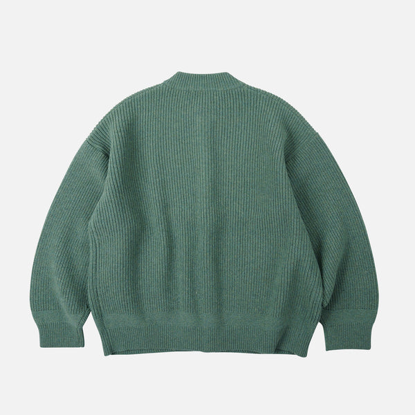 HEAVY WOOL ROUND CARDIGAN - JADE GREEN