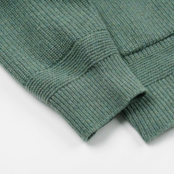 HEAVY WOOL ROUND CARDIGAN - JADE GREEN