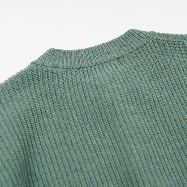 HEAVY WOOL ROUND CARDIGAN - JADE GREEN