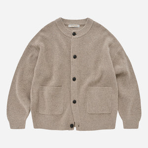 Frizmworks - HEAVY WOOL ROUND CARDIGAN - OATMEAL -  - Main Front View