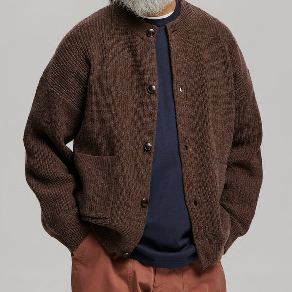 HEAVY WOOL ROUND CARDIGAN - CHOCO BROWN