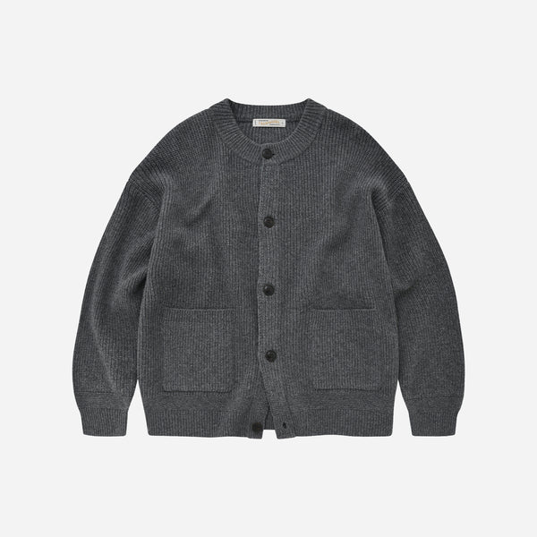HEAVY WOOL ROUND CARDIGAN - DARK GREY
