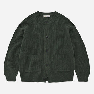Frizmworks - HEAVY WOOL ROUND CARDIGAN - FOREST GREEN -  - Main Front View