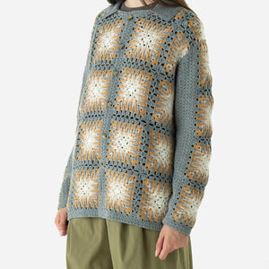 Pendleton - CROCHET POLO BUTTON KNIT - MUSTARD/GREY -  - Alternative View 1