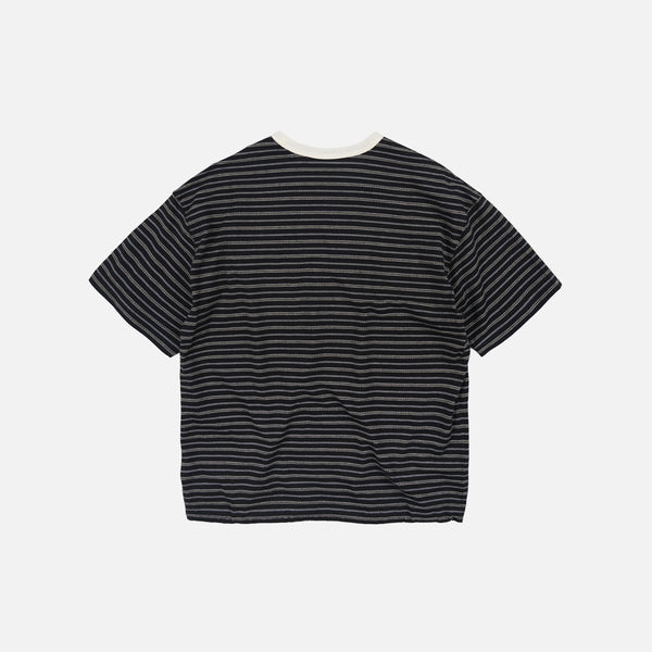 JACQUARD STRIPE HALF T-SHIRT - BLACK