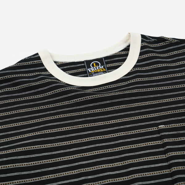 JACQUARD STRIPE HALF T-SHIRT - BLACK