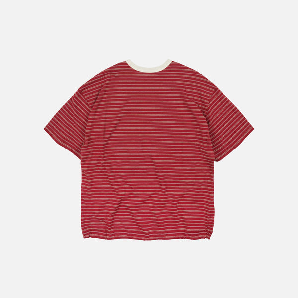 JACQUARD STRIPE HALF T-SHIRT - BURGUNDY