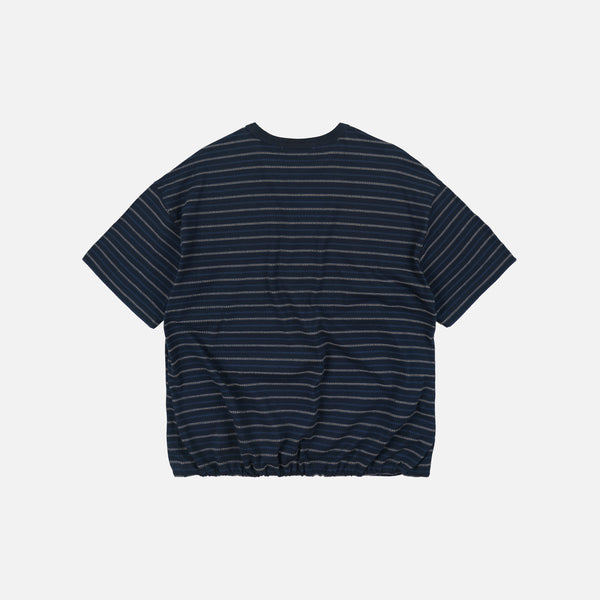 JACQUARD STRIPE HALF T-SHIRT - NAVY