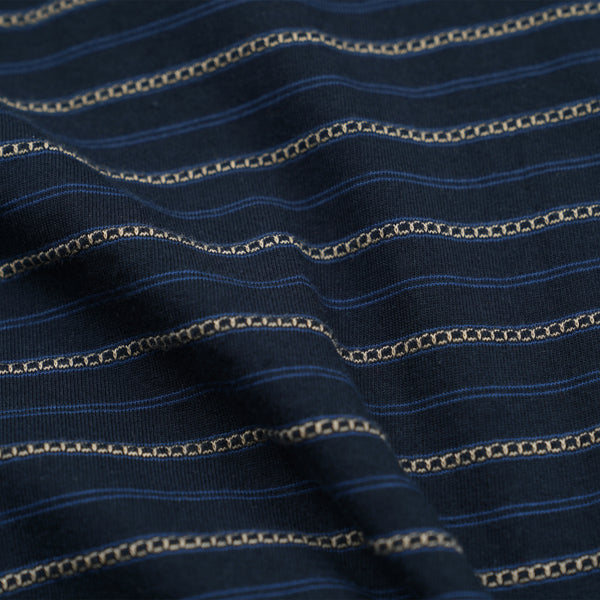 JACQUARD STRIPE HALF T-SHIRT - NAVY