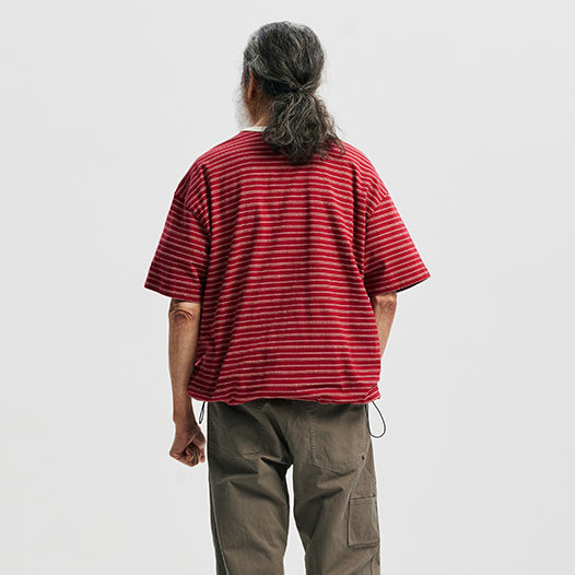 JACQUARD STRIPE HALF T-SHIRT - BURGUNDY