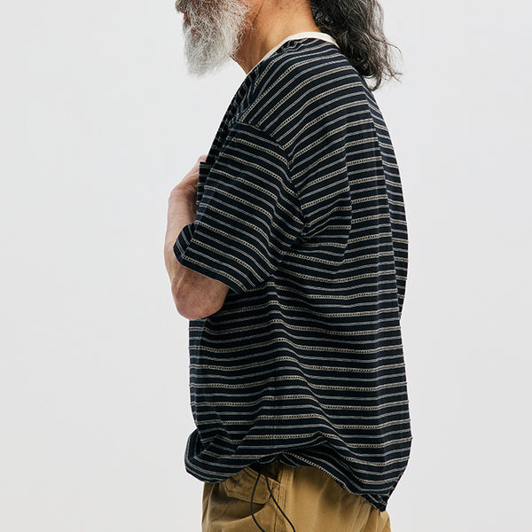 JACQUARD STRIPE HALF T-SHIRT - BLACK