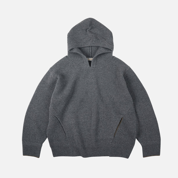 KANGAROO KNIT PULLOVER HOODIE - GREY