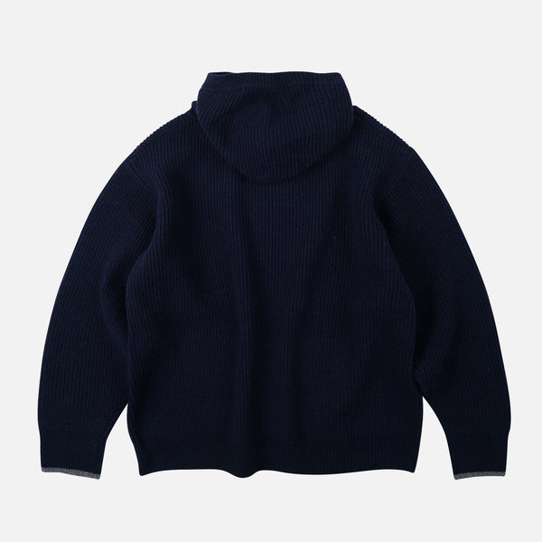 KANGAROO KNIT PULLLOVER HOODIE - NAVY