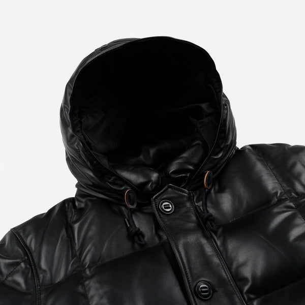 LEATHER KARAKORAM GOOSE DOWN PARKA JACKET - BLACK