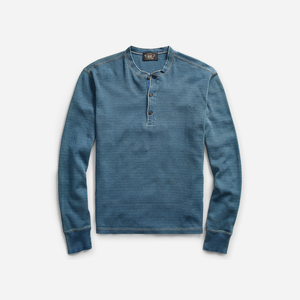 Double RL By Ralph Lauren - JACQUARD HENLEY SHIRT - WASHED BLUE INDIGO -  - Main Front View