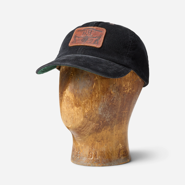 LEATHER PATCH CORDUROY TRUCKER CAP - BLACK