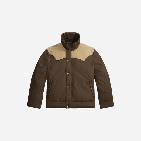 RRL Leather-Yoke Western Jacket Dark Olive