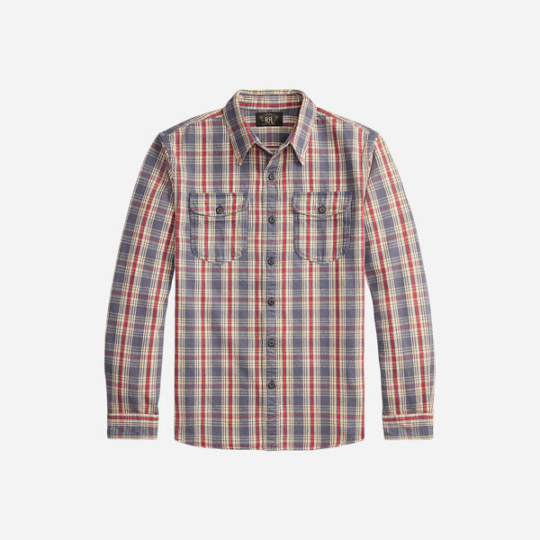 PLAID TWILL WORK SHIRT - BLUE/CREAM-RED