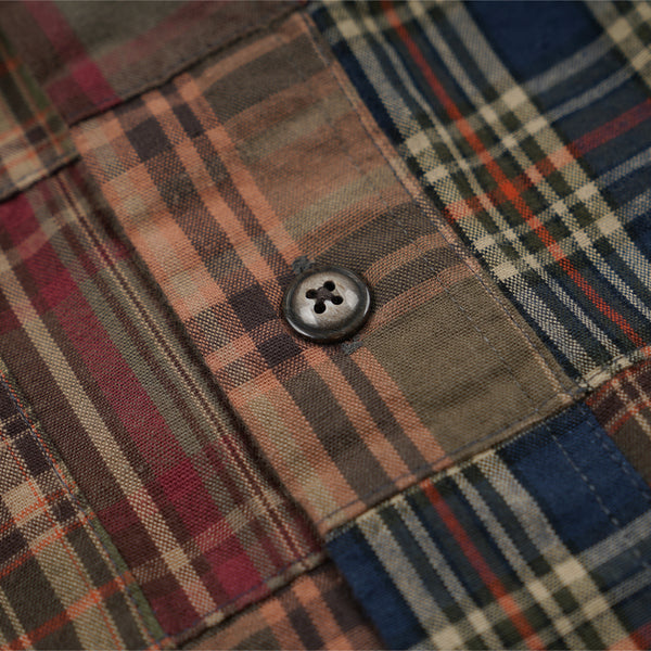 MADRAS PATCHWORK RELAXED SHIRT - BROWNIE