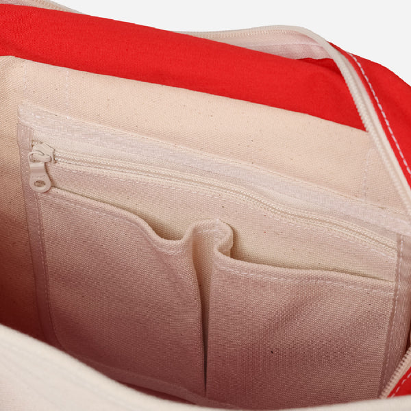 CAFE TOTE BAG - ECRU/RED